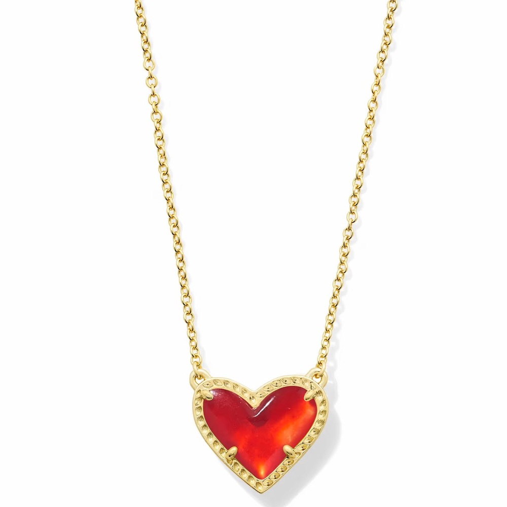 Kendra Scott Gold Heart Necklace with Red Enamel